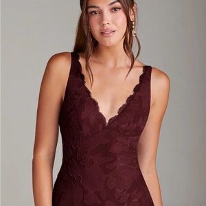 Azazie “Tianna” Cabernet V-Neck Lace Floral Sleeveless Dress